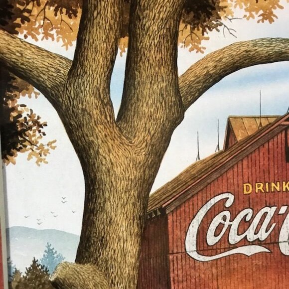 NWOT Vintage Coca-Cola Barn and Silo Matted Wood Glass Framed Print - Picture 2 of 8